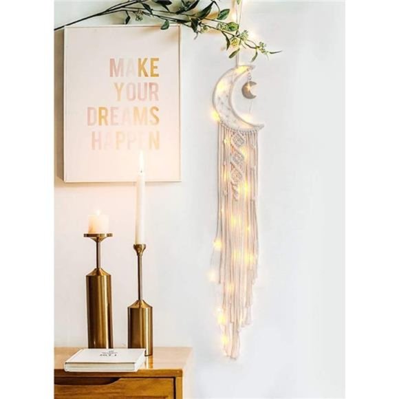 Macrame Woven Wall Hanging Moon Dream Catcher- Boho Chic Bohemian Home Decor - Picture 6 of 6